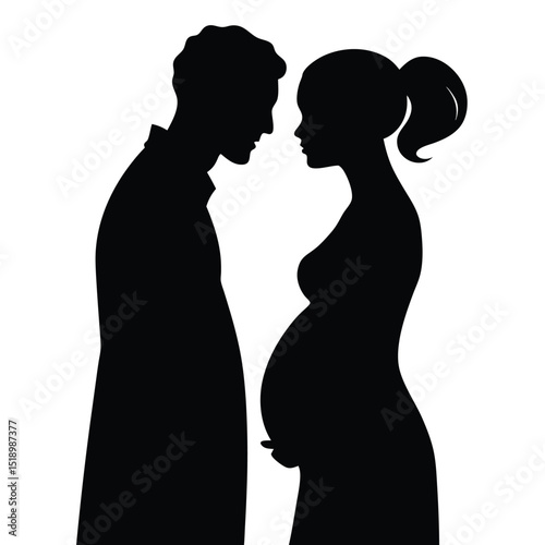 Silhouette of a Pregnant Woman and Man Facing Each Other Lovingly