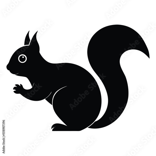 Silhouette of a Squirrel with Bushy Tail on White Background Design