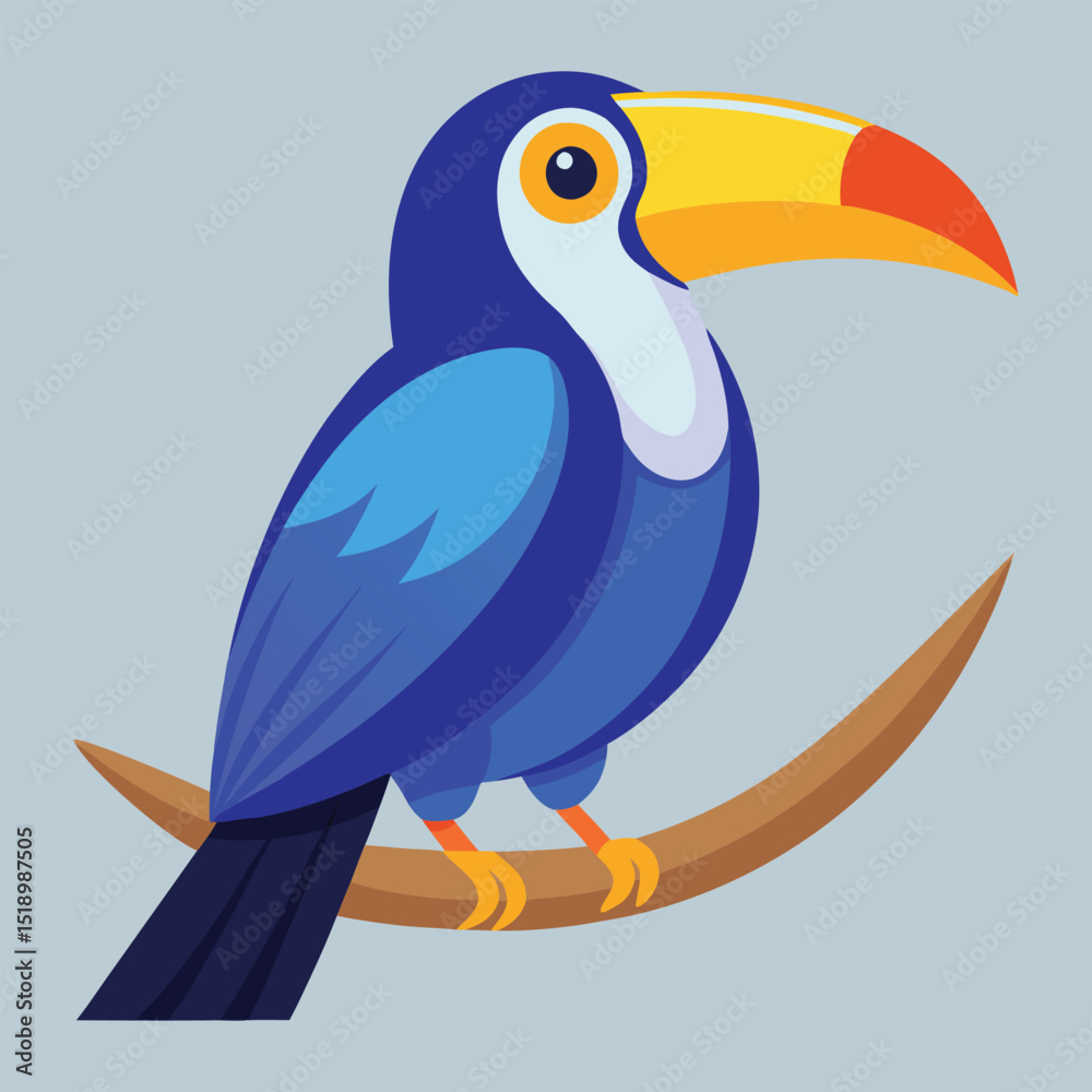 Fototapeta premium Vibrant blue toucan perched on branch illustration