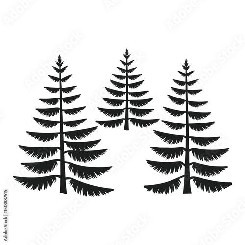 Minimal christmas fir tree illustrations in contour style

