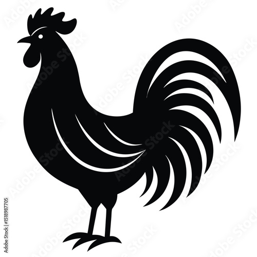 Simple Black Rooster Illustration of a Farm Animal Icon