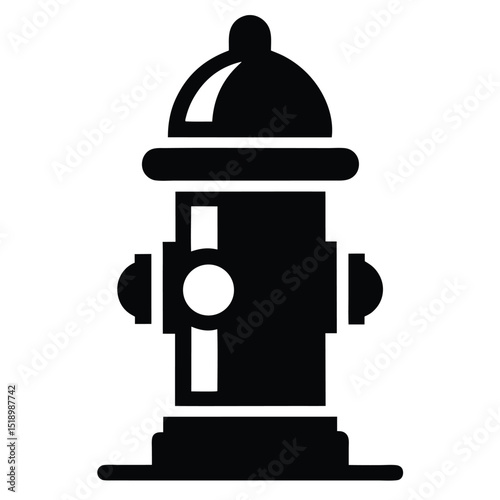 Simplified Black Fire Hydrant Illustration on White Background, Street Safety Equipment