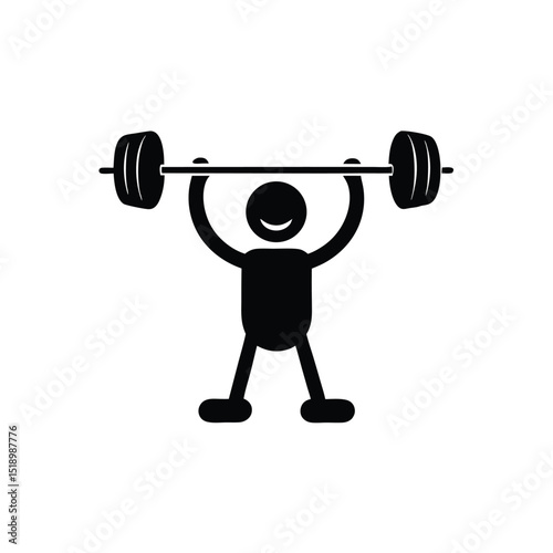 Smiling Stick Figure Lifting Heavy Barbell Weight for Fitness and Exercise Icon