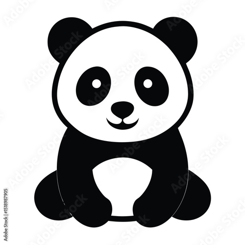 Stylized Black and White Panda Illustration Cute Sitting Animal on White Background