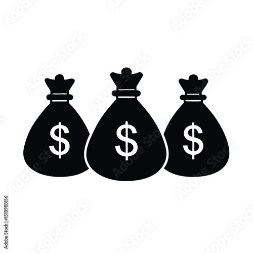 Three Black Bags of Money with Dollar Signs Icon Illustration