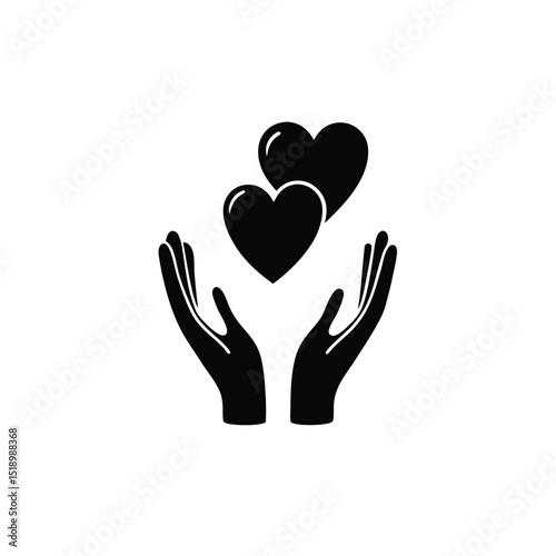 Two Black Hearts Hovering Above UpwardFacing Hands Symbolizing Love and Giving Support