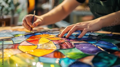 Artisan Creating a Vibrant Stained Glass Masterpiece