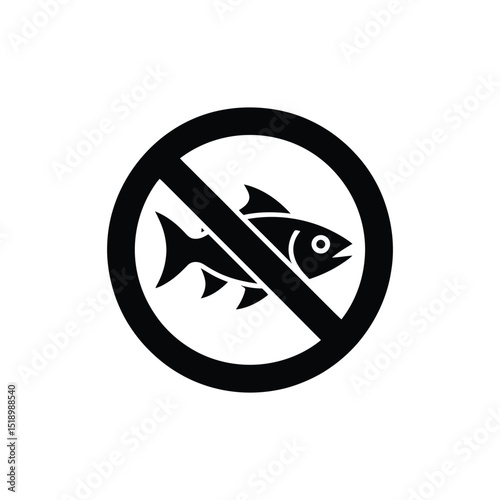 No Fishing Symbol Black Icon of Fish Silhouette with Forbidden Circle