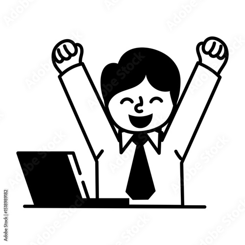 A hand drawn style icon of happy employee
