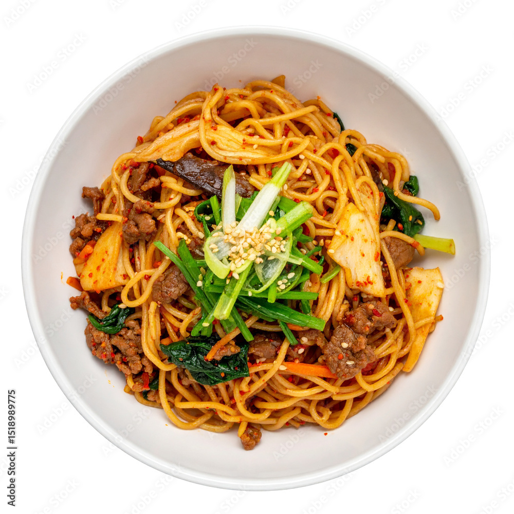 Korean noodle stir fried bowl isolated on transparent or white background Korean noodle stir fried bowl isolated on transparent or white background