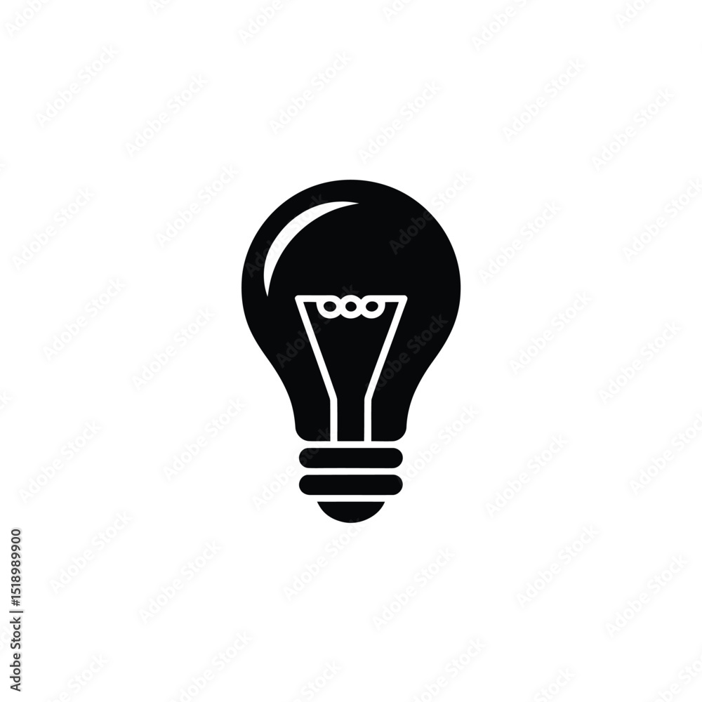 Obraz premium Silhouette Icon Depicting a Classic Lightbulb with Filament and Base on White Background