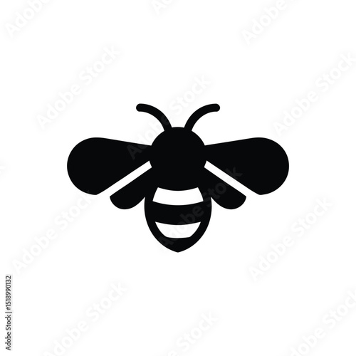 Silhouette of a Black Bee with Antennae and Distinctive Stripes on White Background