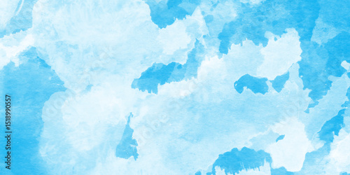 Creative vintage light sky blue background with various clouds and fog, watercolor scraped grungy paper texture, Blue sky clouds texture, Hand painted cloudy sky blue watercolor background.