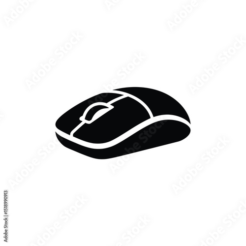 Silhouette of a Wireless Computer Mouse with Buttons on a White Background