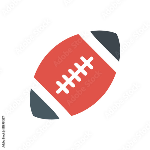 Simple American Football Illustration Red Ball with White Laces and Gray End Caps Design
