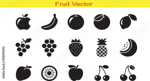 Fruite Silhouette Icon set Vector Illustration on White Background