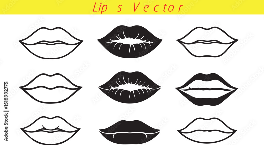 Lips Silhouette Icon Collection Set Vector Illustration on White Background Lips Silhouette Icon Collection Set Vector Illustration on White Background