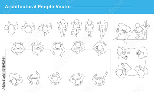 CAD Drawings. Set people outlines isolated on grey background. Sitting, walking, running. Top view. Vector illustration.	
