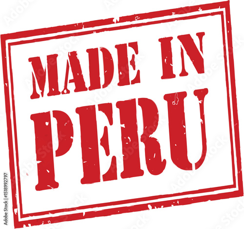 A red rectangular stamp with the text made in peru d in a slightly skewed position on transparent background