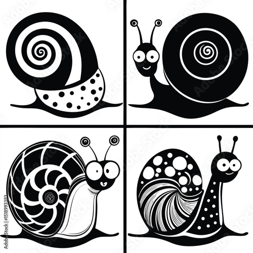 Cute cartoon snail with a colorful shell on white and green backgrounds, perfect for nature-inspired designs