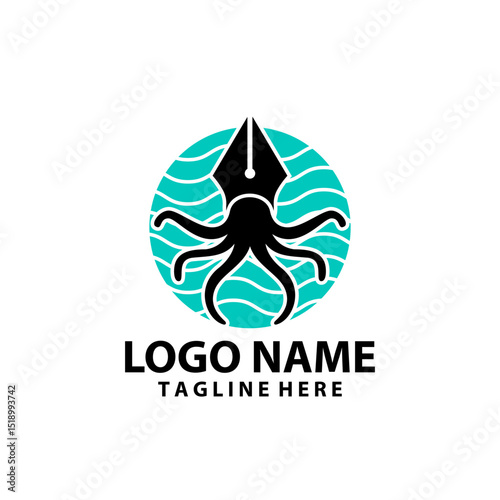 squid pen vector logo design