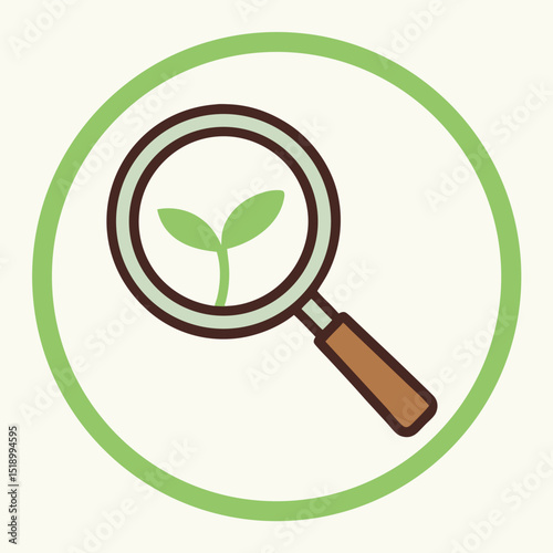 Magnifying glass examining a tiny sprout discovery concept