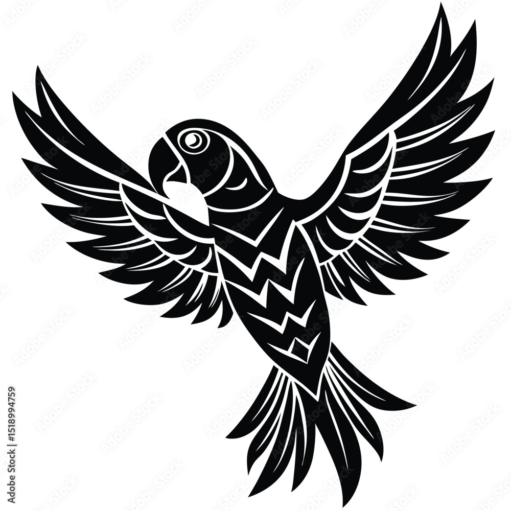 Fototapeta premium Folded wings parrot with tribal pattern design