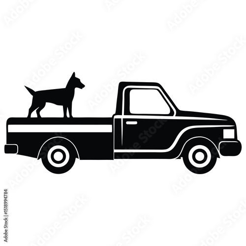 Pickup truck silhouette with dog in bed