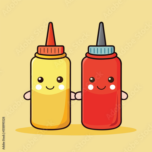 Isolated vector illustration of plastic ketchup and mustard bottles