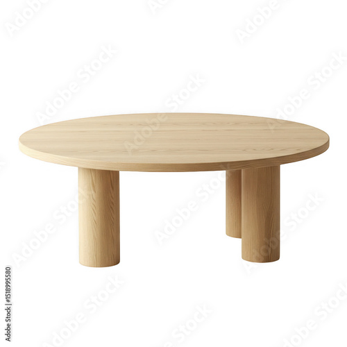 Round wooden coffee table isolated on transparent background