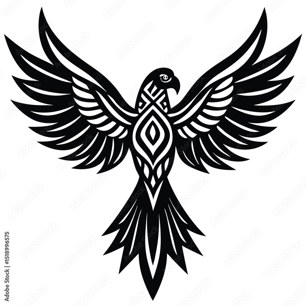 Fototapeta premium Folded wings parrot with tribal pattern design