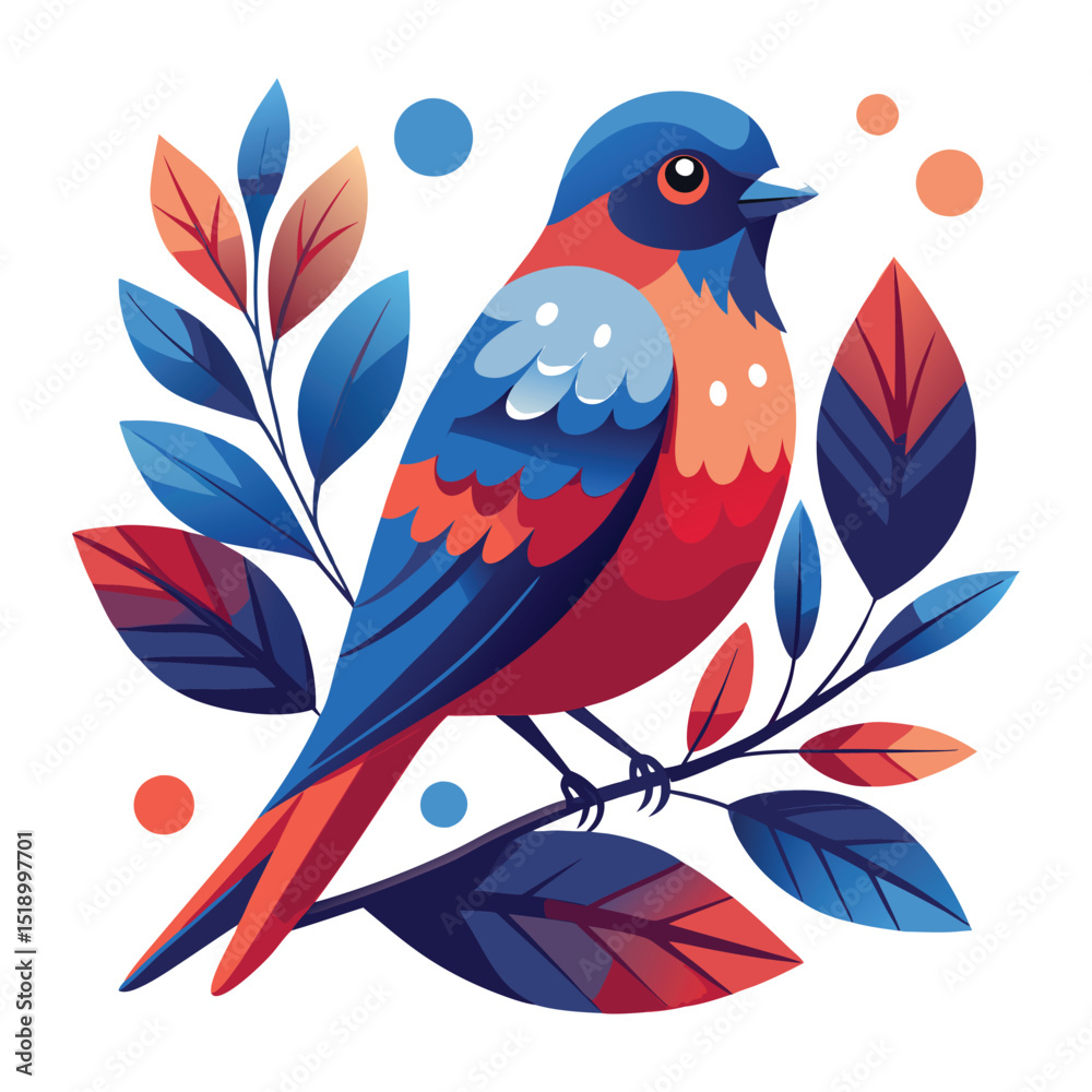 Obraz premium Geometric bird on branch with colorful leaves