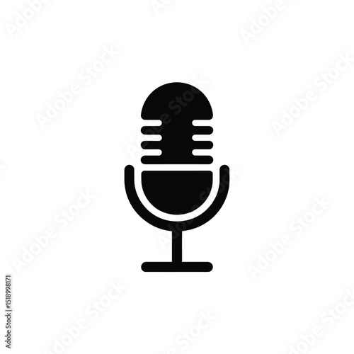Solid Black Microphone Icon Isolated On White Background Minimalist Design