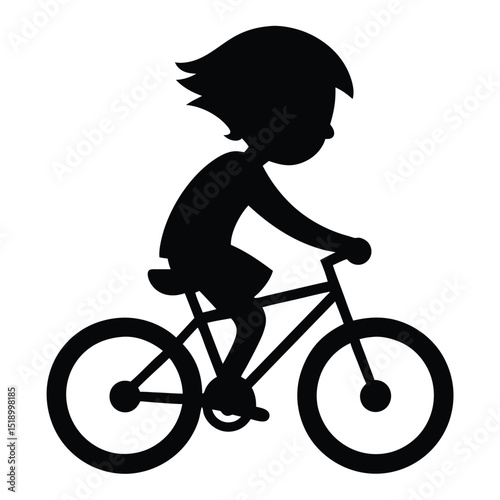 Child riding bicycle silhouette vector graphic