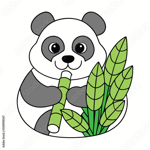 Adult coloring page panda eating bamboo
