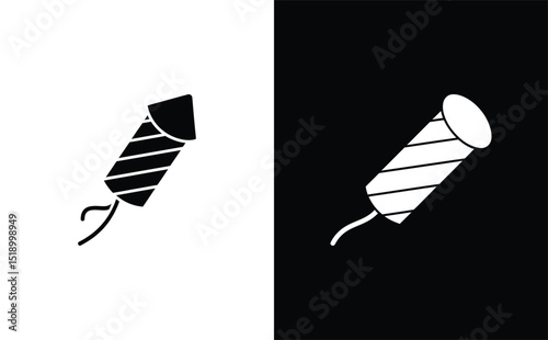 Stylized Firecracker Illustration in Black and White, Style, Simple Icon