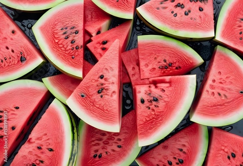 Top-Down View of Ripe Watermelons with Water Drops, High Angle