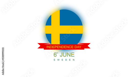 Round Sweden flag icon with red ribbon marking Independence Day on 6 June.