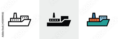 Three boat icons display the same ship in line, solid black, and vibrant color