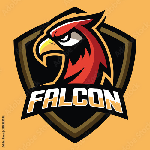Falcon esports logo design with shield and mascot