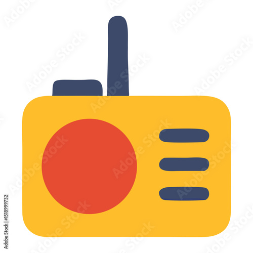 Microstock asset titled Portable radio vibrant yellow and blue cartoon design. Suitable for musicthemed graphics, childrens illustrations, and retrothemed designs.