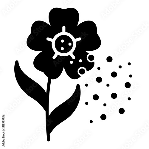 Pollen icon flying from a blooming flower