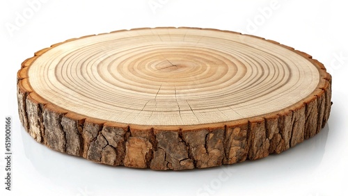 A wood slice illustration. The image shows a round wooden slice with bark, as if ready to be used as a display prop for food photography.