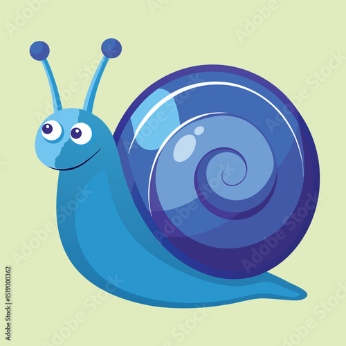 A cute, funny snail cartoon illustration with a colorful shell smiling in nature