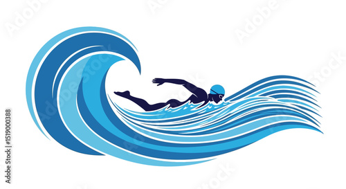 Swimmer in a Powerful Ocean Wave