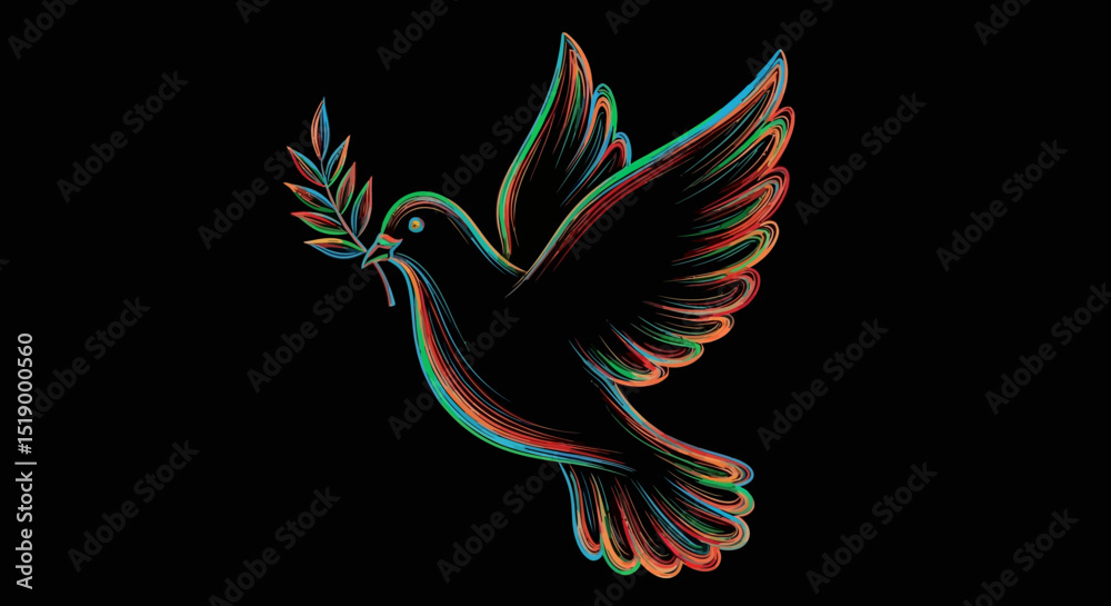 Obraz premium Colorful Dove with Olive Branch Symbolizing Peace and Hope