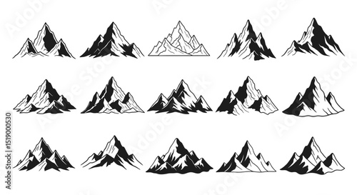 Collection of Vintage Mountain Silhouettes