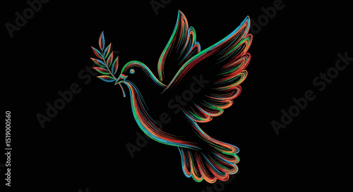 Colorful Dove with Olive Branch Symbolizing Peace and Hope