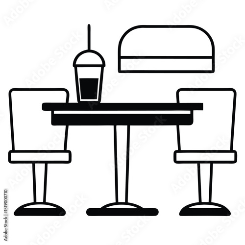 Retro diner furniture setup design illustration