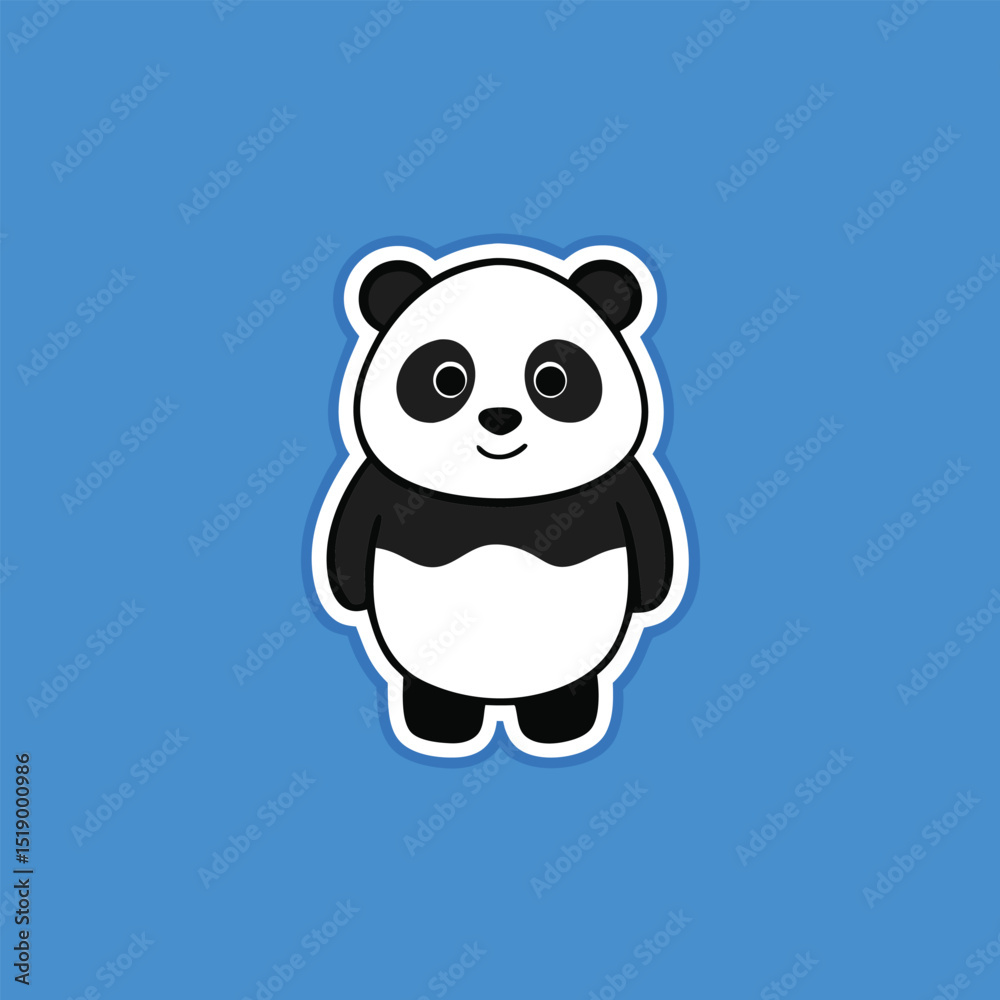 Fototapeta premium Cartoon panda sticker design on blue background